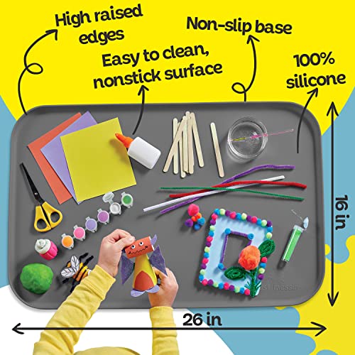 Just Messin’ Silicone Arts and Crafts Mat for Kids, 16" x 26", Gray - color: Gray, size: 16" x 26"