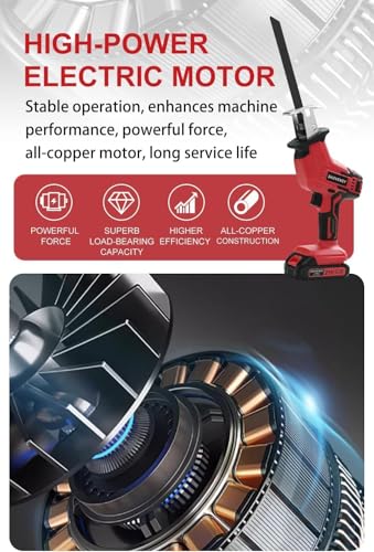 Cordless Reciprocating Saw for Home & Outdoor Use, 2×2.0Ah Batteries, Variable Speed, Red Compact Saw Kit with Blades for Wood/Metal/PVC Cutting – Ideal for DIYers & Gardeners in All Seasons