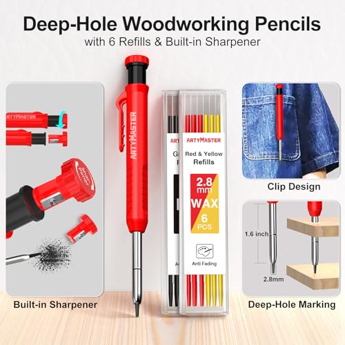 7 inch Carpenter Square, 1/16" Precision Hole Scribing Square Tools, 0-90° Aluminum Alloy Rafter Square, Woodworking Square & Carpenter Pencils 12 Refills AM13E - color: Imperial: 7 inch Square+Pencil