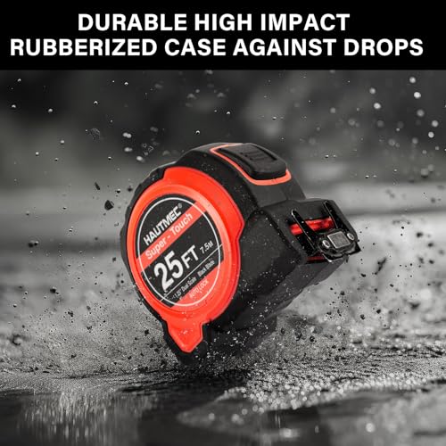 HAUTMEC 1.25“ Wide Blade Heavy Duty Tape Measure 25 ft for Construction Contractor Carpenter, Retractable Easy Read Tape Measure Nylon Coated Blade,Auto Lock, Dual Magnetic Hook,HT0283