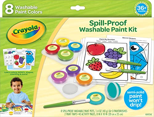 Crayola Spill Proof Paint Set (8ct), Washable Toddler Paint Kit - size: 1 Count (Pack of 1), style: Spill Proof Paints