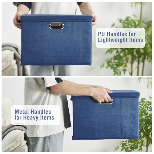 15" Fabric Storage Box with Lids, 3-Pack, Navy - color: Navy, size: Medium-15"