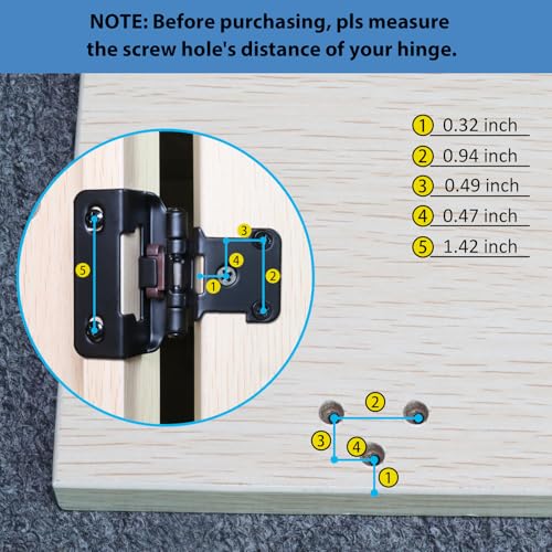 8 Pack (4 Pairs) 1/2 Inch Overlay Semi Partial Wrap Cabinet Hinges - color: Matte Black, size: 8 Pack (4 Pairs)