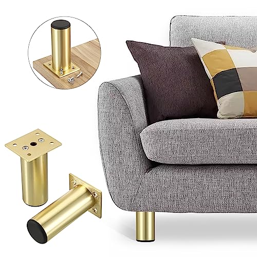 Sumnacon 4PCS Aluminium Alloy Furniture Legs - Round Adjustable Sofa Legs Furniture Cabinet Legs, 4 Inch Funiture Feet for Cabinet Desk Table Chair Sofa Bed, Gold - color: Gold, size: 4 Inch Height