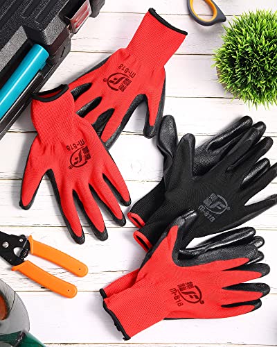 Nuogo 24 Pairs Gardening Gloves for Men Women Rubber Coated Landscaping Work Gloves Safety Work Construction - color: Black, Red