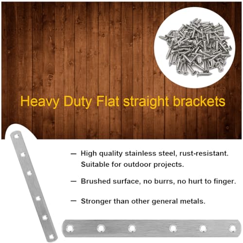 4 Pcs Straight Brackets 8 Inch Flat Brace Stainless Steel Straight Mending Plates for Wood, Heavy Duty Repair Fixing Joining Brackets with Screws - size: 4 PCS-8 inch
