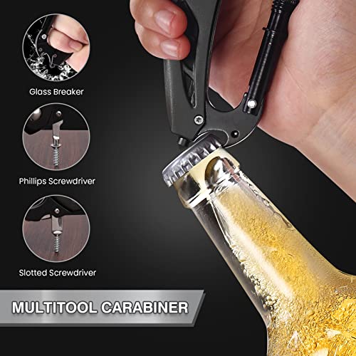 FUNBRO Multitool Carabiner with Pocket Knife, Bottle Opener - color: Black