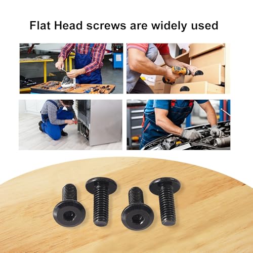 M8 x 12mm 25Pcs Flat Head Hex Socket Cap Screws, 304 Stainless Steel 18-8, Black Zinc Plated, Connection Furniture Bolts, Full Thread - size: M8 x 12mm(25PCS)