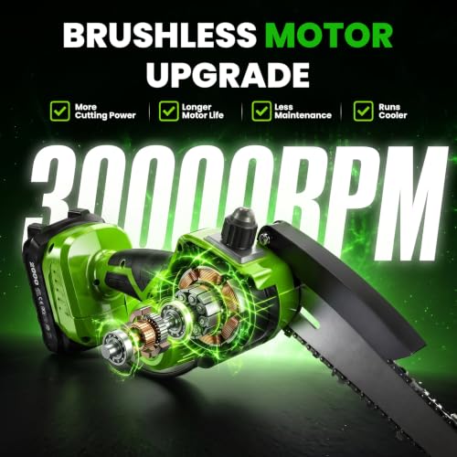 Mini Chainsaw Cordless, 8&6 IN Brushless Electric Chainsaw Battery Powered - color: Green01