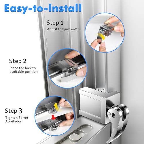 5 Pack Sliding Window Locks, Adjustable Security for Vertical & Horizontal Windows, Easy Install, Fits 1/16 inch to 7/8 inch Wide Rail, Enhanced Safety for Home & Office (Silver) - color: Silver