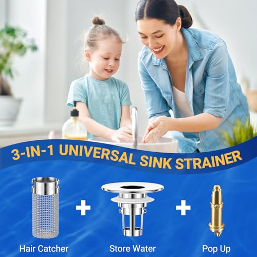 Bathroom Sink Drain Strainer, Pop-Up Bathroom Sink Stopper with Removable Stainless Steel Hair Catcher Basket, Universal Fit for US Bathroom Sinks, Showers & Floor Drains (1pcs) - color: 1pcs