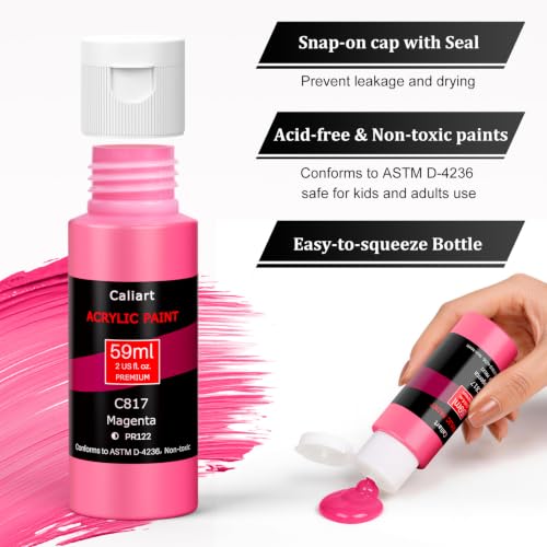 Caliart 72 Colors Acrylic Paint Set with 12 Brushes - color: Regular, size: 2 Fl Oz (Pack of 72)