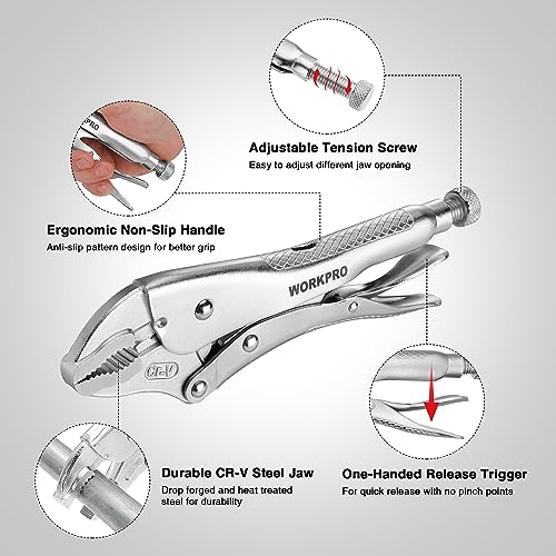 WORKPRO Locking Pliers, 10-inch Curved Jaw Vice Grips pliers - size: 10"
