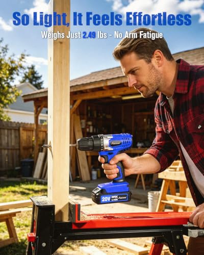 AVID POWER 20V Cordless Electric Drill Set 3/8“ Power Driver Kit for DIY - color: 4-blue