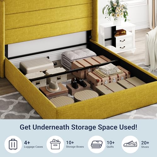 Allewie Full Size Lift Up Hydraulic Storage Bed Frame Olive Yellow - color: Olive Yellow, size: Full, style: Modern
