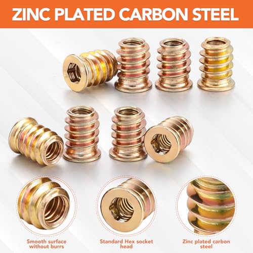32 Sets Threaded Inserts for Wood Furniture Screws - size: 1/4-20 x 25/32"-60Pcs