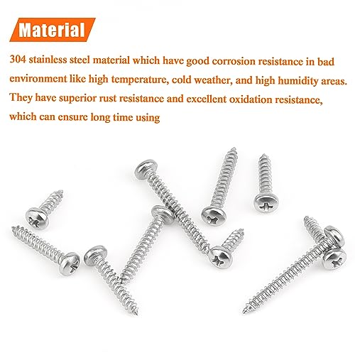 #4 x 3/8" 1/2" 5/8" 3/4" 1" Wood Screws Set, HELIFOUNER 210 Pieces Phillips Pan Head Self-Tapping Screws Assortment Kit, Phillips Pan Head Wood Screws, 304 Stainless Steel - size: #4