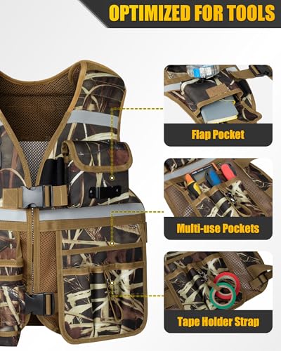 Electrician Tool Vest for Men, Carpenter Safety Work Vest - color: Camouflage