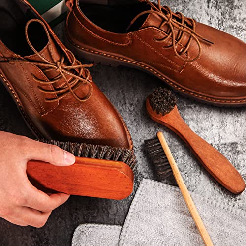 7 Pcs Horsehair Shine Shoes Brush Kit Polish Dauber Applicators Cleaning Leather Shoes Boots Care Brushes Suede Cleaner Brush with Microfiber Shoe Cloth(7 Pcs Style C) - style: 7 Pcs Style C