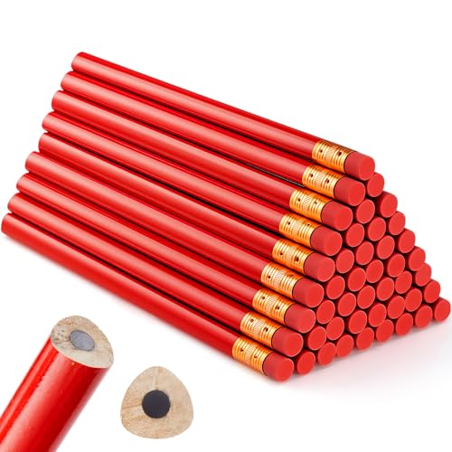 Fainne 48 Pack Jumbo Carpenter Pencils Woodworking Marking with Black Core Thick Flat Construction Pencils for Woodworkers Framers DIY Projects and Contractors(Red) - color: Red