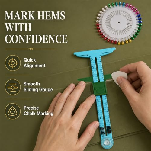 Sewing Gauge Measuring Tool Set, 5-in-1 Sliding Marker & Seam Gauge Ruler | Acrylic T-Shaped Quilting Ruler Set, Essential Sewing & Quilting Tools for Hemming, Buttonhole Marking & Crafting 5Pcs Blue - color: Blue