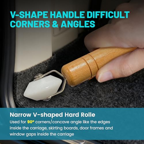 NuIth 2-in-1 Auto Car Audio Sound Deadening Application Rolling Wheel Roller, PU Sound Deadening Mats Roller W/Bearings + POM V-Shape Roller Head, Heat Abatement Mat Wallpaper Deadener Seam Roller - style: 2-IN-1Flat Seam Roller+V-Shape Roller