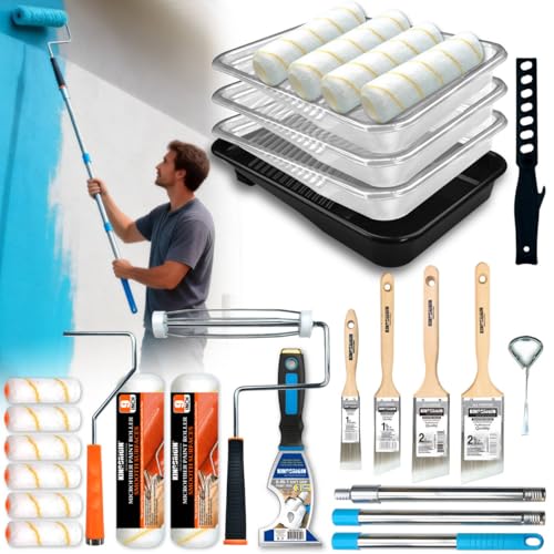 28 Pcs Paint Tray Set, 9" & 4" Paint Roller with Extension Pole - color: 28 Pack, 9" Paint Trays