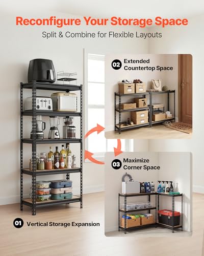 VEVOR Storage Shelves, 5-Tier Adjustable, 2000 lbs Capacity, Heavy Duty Garage Storage Shelving Unit, Metal Utility Rack Shelf, for Kitchen Pantry Basement Bathroom, 28.35" W x 12.17" D x 59.84" H - size: 12" D x 28" W x 60" H