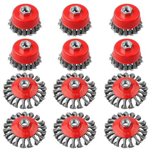 12 Pack Wire Brushes - 4 Inch Angle Grinder Wire Wheel, 5/8 Inch Threaded Arbor, 0.02 Inch Carbon Steel - style: 12 Pack Wire Wheel Cup