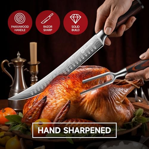 Sunnecko Butcher Knife & Meat Fork Set for BBQ Meat Slicing - color: 10 inch Butcher Knife with Meat Fork