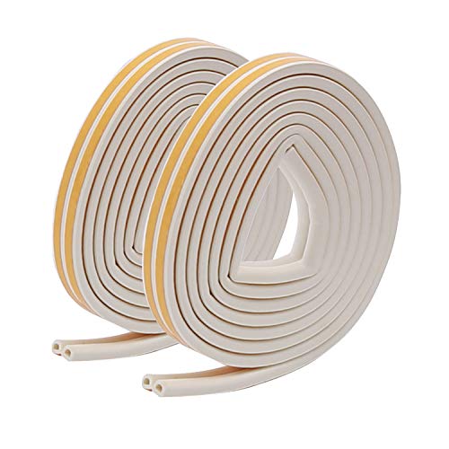 CANOPUS Weather Stripping Door & Window Seal Strip, Weather Stripping Door Seal, Self Adhesive with Double D-Shaped Section Profile, Insulation Roll, 2 Rolls of 2 Strips, 8ft Each, Total 32ft, White - color: White