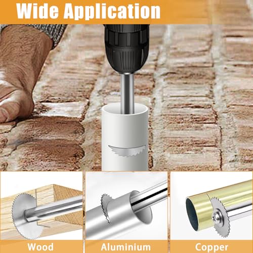 FOTYBEl Cutting Wheel for Drill, Rotary Tool Cutting Discs with 6pcs Steel Saw Blades, 1pc 1/4" Hex Long Shank, 1/4" Round Shank, 2pc 1/8" Round Shank, for Cutting PVC Pipe Wood Plastic Soft Metal - style: Long Shank+Screwdriver