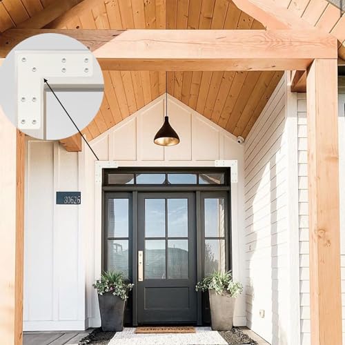 L Post Bracket 4PCS - 10x10'' L Flat Mending Plate for Wood 4x4,6x6 Lumber | Black Powder Coated Heavy Duty Pergola Brackets | L Beam Bracket, L Shape Post to Beam Connectors with Heavy Duty Screws
