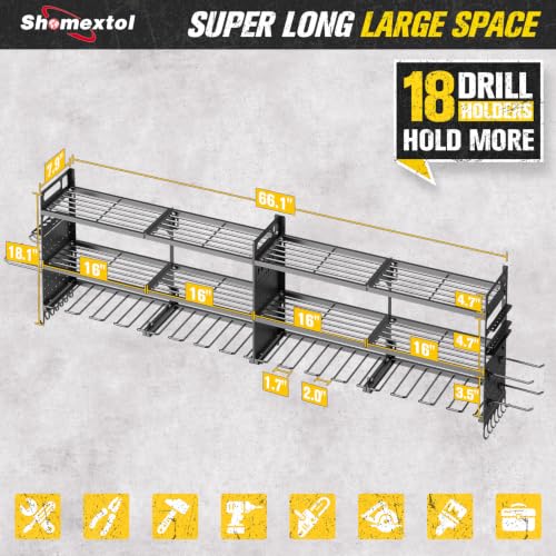 2 Pack Power Tool Organizer Wall Mount, 3-Layer,18 Drill Holders - color: Black, size: 18 Drills Holder-3 Layers
