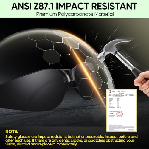 TICONN Clear Safety Glasses for Men & Women, ANSI Z87.1 Safety Goggles - style: 3 Pairs Charcoal