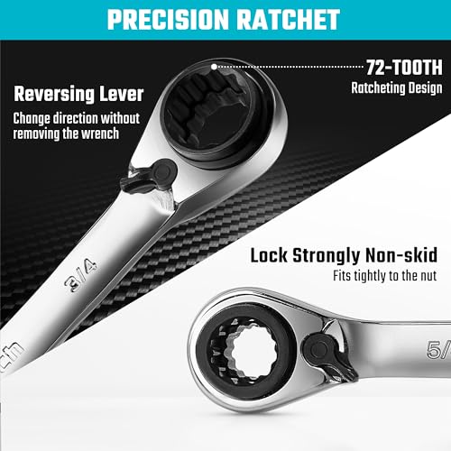 DURATECH 4-in-1 Reversible Ratcheting Box Wrench Set, SAE, 2-Piece - size: 5/16"-3/4"