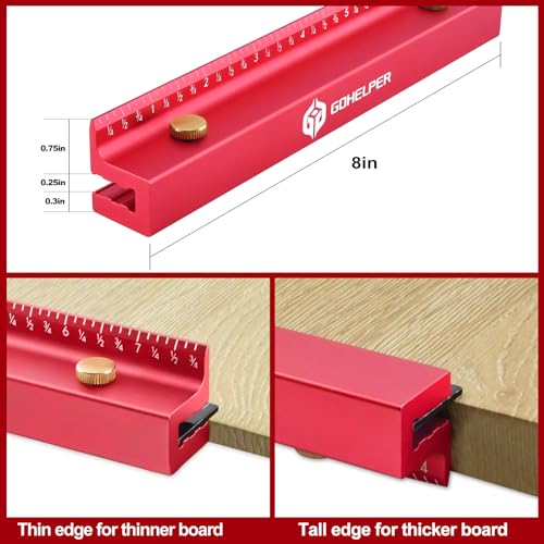 8 Inch Removable Carpenter Framing Square Fence with Edge Marking Ruler, Anodized Solid Aluminum Alloy Body & Brass Knobsn for Woodworking Measuring Ruler Stops Fences