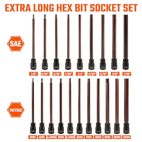 VANQUISH 20-Piece Extra Long Hex Bit Socket Set 3/8 Inch Drive