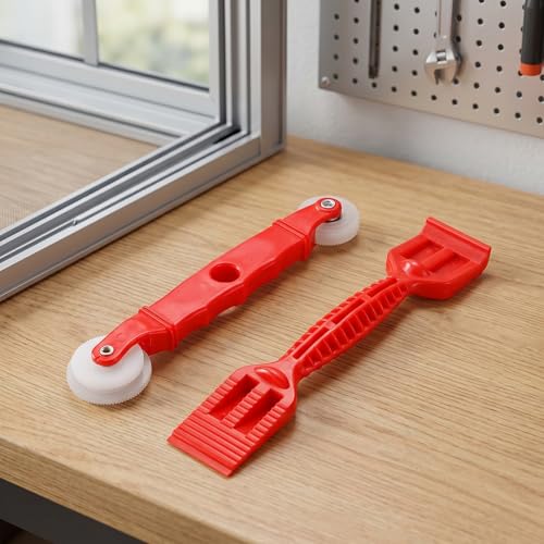 2-Pack Red Rubber Seal Install Tool Kit – Includes Screen Roller & Glazing Shovel, Weather Stripping Roller Set for Car Door, Windshield, Boat, RV, Window Screen & Door Seam Repair