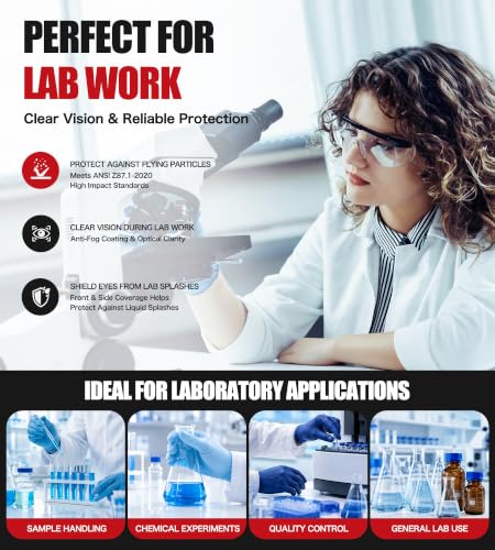 antools 2 Pack ANSI Z87+ Safety Glasses, Anti-Fog, Scratch-Resistant, Adjustable Temples, Clear Protective Eyewear, Lab Goggles