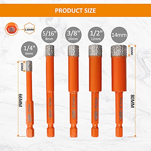 BGTEC Dry Diamond Drill Bits 1pc 1/4" with Quick Change Hex Shank for Granite Marble Porcelain Tile Ceramic - size: 06mm 1/4"