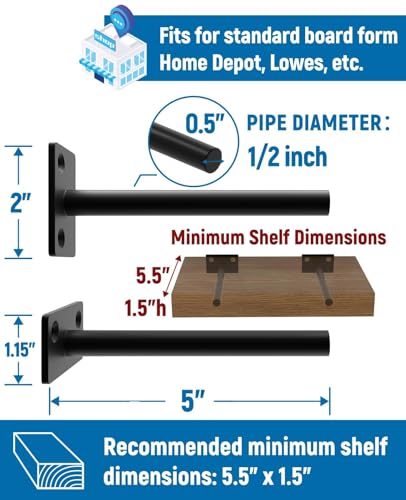 LEOPO 4-Pack 5 inch Floating Shelf Brackets, Hidden Shelf Bracket for Wood - color: Black-4Pack, size: 5 Inch