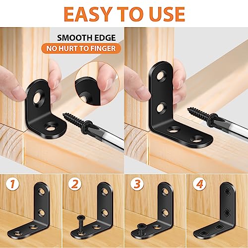 32PCS L Corner Brackets, MAPVOLUT Black Heavy Duty L Brackets for Shelves with 100PCS Screws, Metal Right Angle Shelf Bracket, Metal Corner Brace for Wood Furniture (1.57x1.57in/0.79x0.79in) - size: 2 SIZE Black