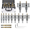 GRENPRO 16PCS Carbide Hole Saw Kit,Metal Saw for Hard Metal & Stainless Steel | 1/2" to 2-1/8" TCT Hole Cutter Set for Metal Studs, Iron, Wood, Plastic | with 2 Titanium Pilot Drills & Wrenches