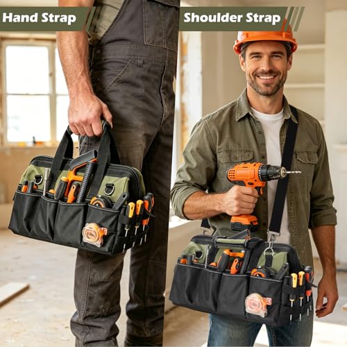 VJI 16" Portable Heavy Duty Tool Bag with Adjustable Shoulder Strap, Green - color: Green, size: Medium