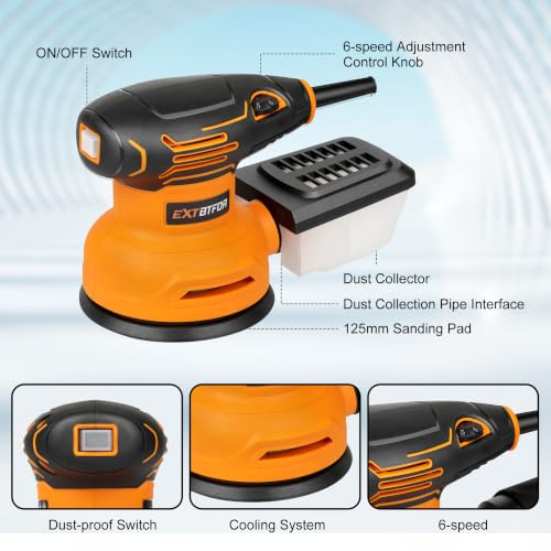 5" Orbital Sander,300W 5000-12000OPM Variable Speed 20 Sandpapers - style: Dust box