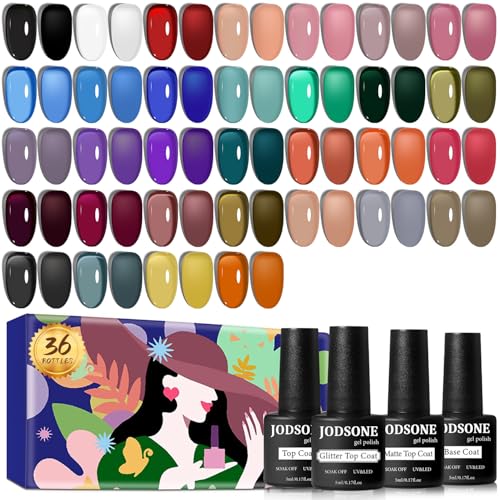 JODSONE Jelly Gel Nail Polish Kit 32 Classic Colors Crystal Transparent High Shine Base & Top Matte Glitter Coat - color: B28