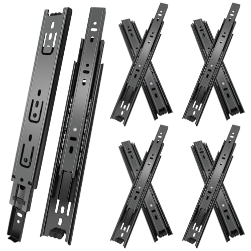 14 inch Drawer Slides 4 Pairs (8pcs) 3 fold Full Extension Side Mount Cabinet Drawer Glides 14" Black Cabinet Rails for Dresser, Cabinet, Kitchen,Trash Can, Wardrobe 100 LB Capacity - size: 14 Inch