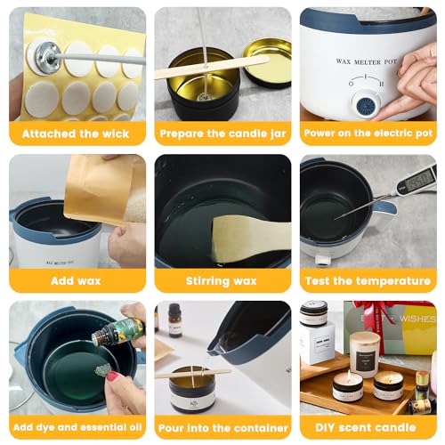 KQU Wax Melting Pot with Thermometer, Electric Wax Melter for Candle Making with Spout 1.5Qt, Small Double Boiler Pot Set for Beginner Adults - size: Wax Melting Pot Kit 2pcs