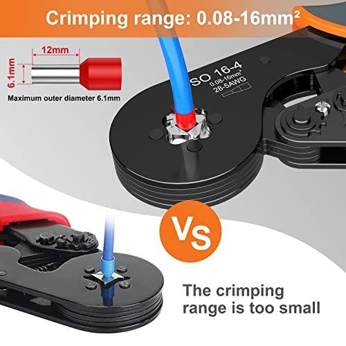 Wire Ferrule Crimping Tool, Preciva Square Jaw Wire Crimping Pliers AWG 28-5 Self-Adjustable Ratchat Ferrule Terminals Crimper for Wire Terminals Cables End-sleeves